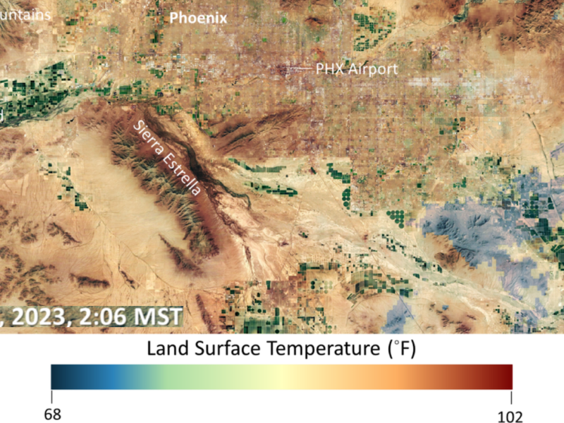 Researchers at NASA's Jet Propulsion Laboratory have created a series of maps showing land-surface temperatures in the Phoenix area in July 2023, when the city experienced a record-breaking run of hot weather. The images reveal the cumulative effect – overnight and across the month – of relentless daytime heating. Animated image
