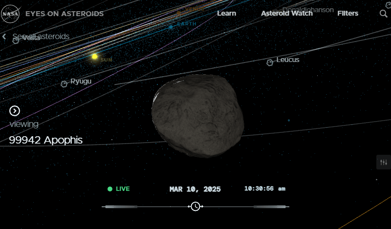 A screenshot of NASA's "Eyes on Asteroids" asteroid tracker. Credit: NASA